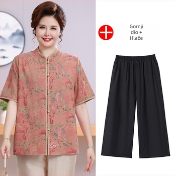 Ženska bluza u kineskom stilu za ljeto, plus veličina, za žene srednje dobi i starije, elegant top za proljeće i ljeto