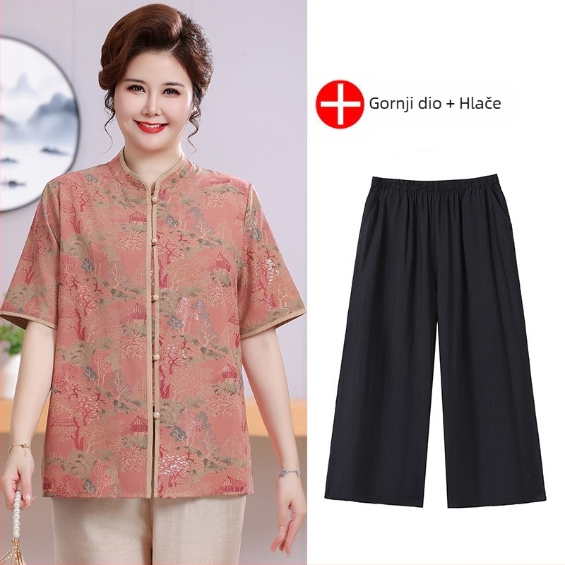Ženska bluza u kineskom stilu za ljeto, plus veličina, za žene srednje dobi i starije, elegant top za proljeće i ljeto