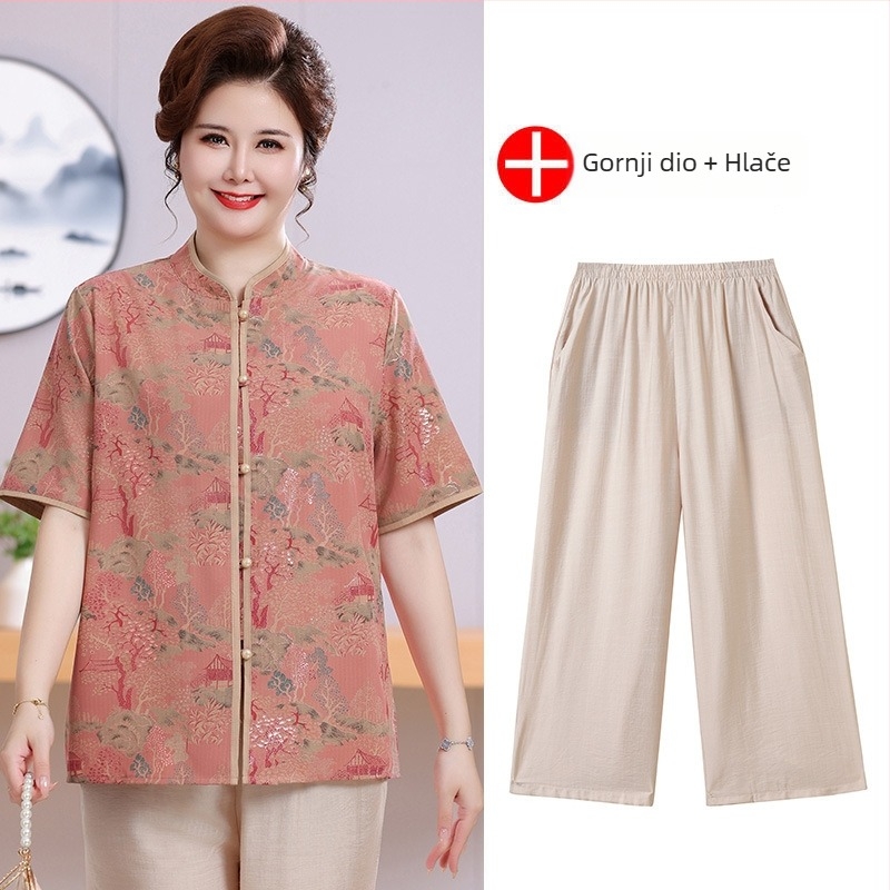 Ženska bluza u kineskom stilu za ljeto, plus veličina, za žene srednje dobi i starije, elegant top za proljeće i ljeto