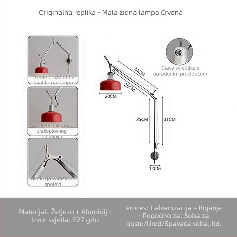 Memphis Vintage preklopna zidna svjetiljka s izvlačnim ramom, noćna lampa za čitanje, retro francuskog stila spavaća soba, podesiva
