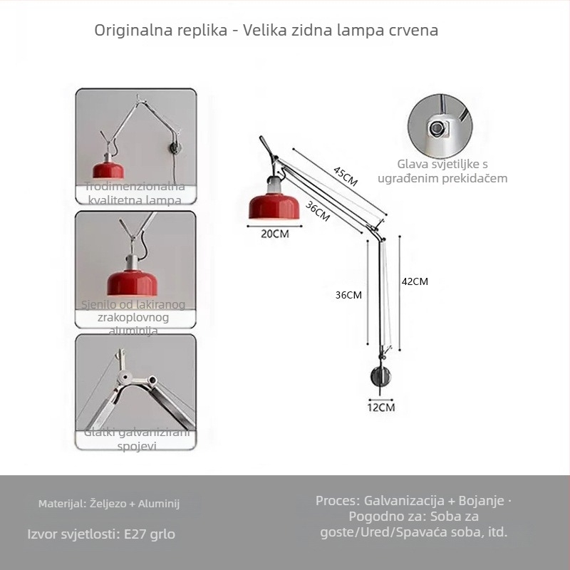 Memphis Vintage preklopna zidna svjetiljka s izvlačnim ramom, noćna lampa za čitanje, retro francuskog stila spavaća soba, podesiva