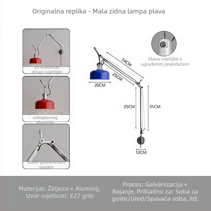 Memphis Vintage preklopna zidna svjetiljka s izvlačnim ramom, noćna lampa za čitanje, retro francuskog stila spavaća soba, podesiva