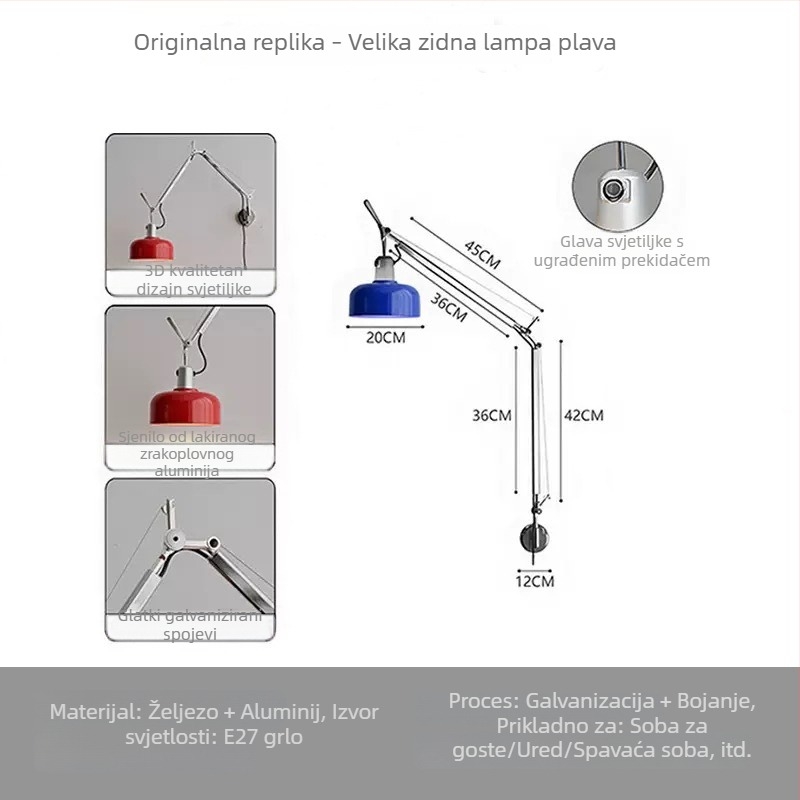 Memphis Vintage preklopna zidna svjetiljka s izvlačnim ramom, noćna lampa za čitanje, retro francuskog stila spavaća soba, podesiva