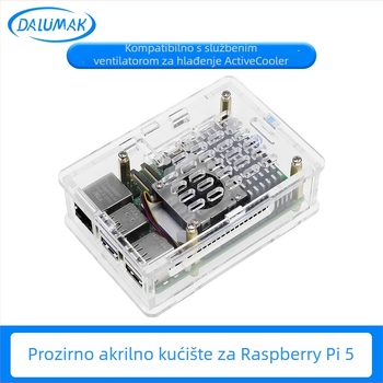 Akrilno kućište za Raspberry Pi 5. generaciju, kompatibilno s Active Cooler radijatorom
