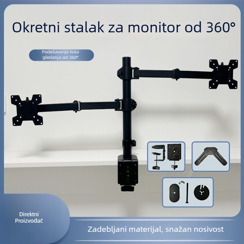 Stalak za monitor s mehaničkim ramenom, rotirajući, prilagodljiv, debelo stabilno postolje, velika nosivost