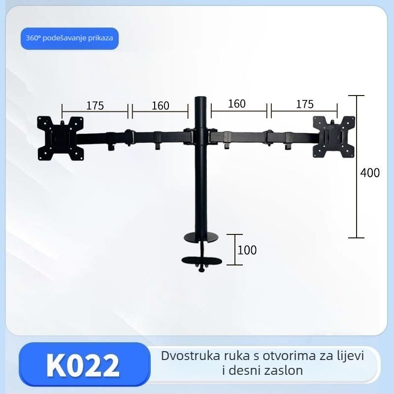 Stalak za monitor s mehaničkim ramenom, rotirajući, prilagodljiv, debelo stabilno postolje, velika nosivost