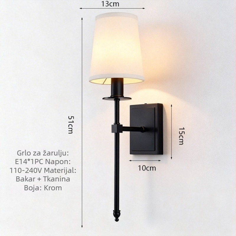 Bakrena zidna svjetiljka u američkom stilu, klasična, minimalistička, retro za dnevni boravak, vilu, spavaću sobu, ured, kupaonicu i hodnik