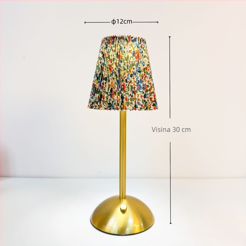Moderna minimalistička stolna lampica s plisiranom tkaninom i metalnom bazom; pogodna za spavaću sobu, dnevni boravak ili bar; punjiva dodirna lampica za ambijentalno noćno svjetlo.