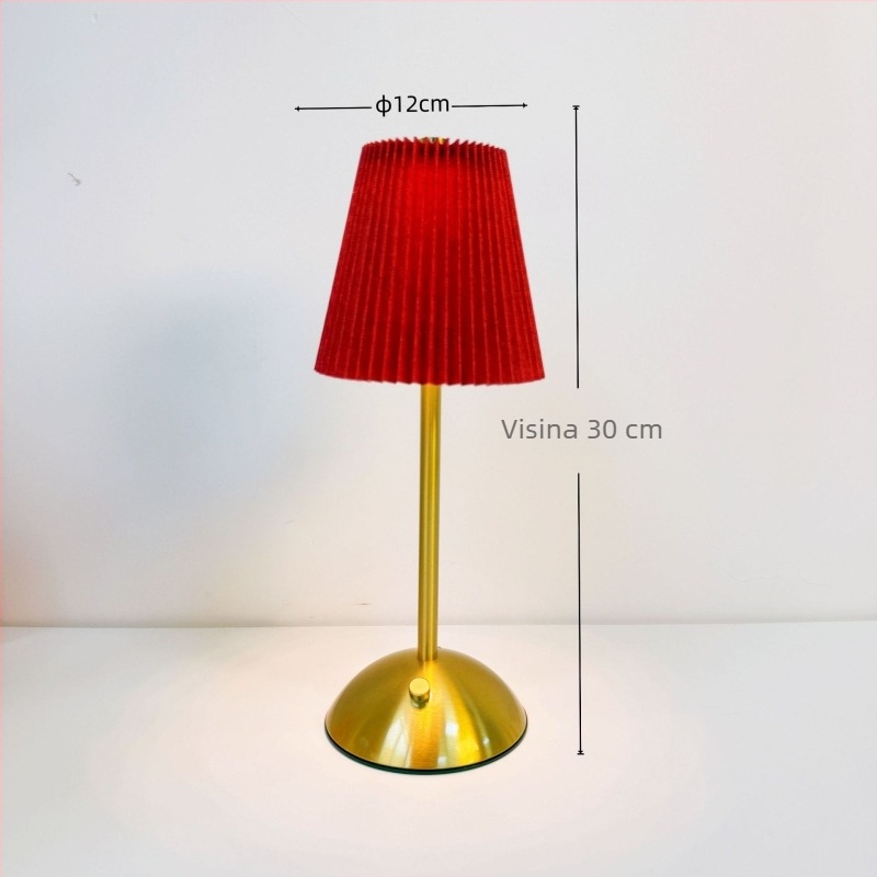 Moderna minimalistička stolna lampica s plisiranom tkaninom i metalnom bazom; pogodna za spavaću sobu, dnevni boravak ili bar; punjiva dodirna lampica za ambijentalno noćno svjetlo.