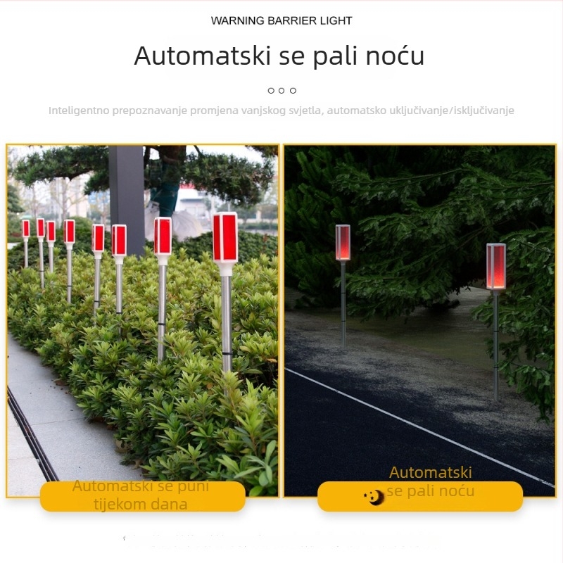Vanjska solarna barijarna svjetiljka s LED strobom, upozorenjem i lampom za travnjak