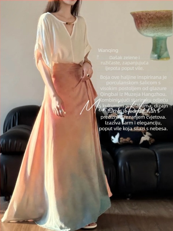 Han inspirirana wrap suknja s floralnim printom, prozračna viskoza, duga A-linija