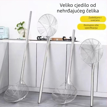 Velika posuda od nehrđajućeg čelika s dugom drškom, profesionalno cedilo za tjesteninu, industrijskog stila