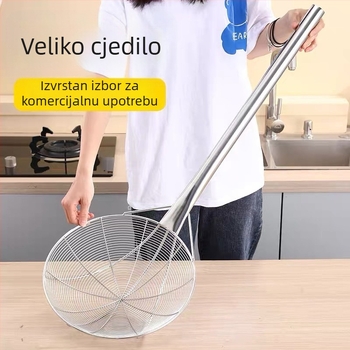 Velika posuda od nehrđajućeg čelika s dugom drškom, profesionalno cedilo za tjesteninu, industrijskog stila