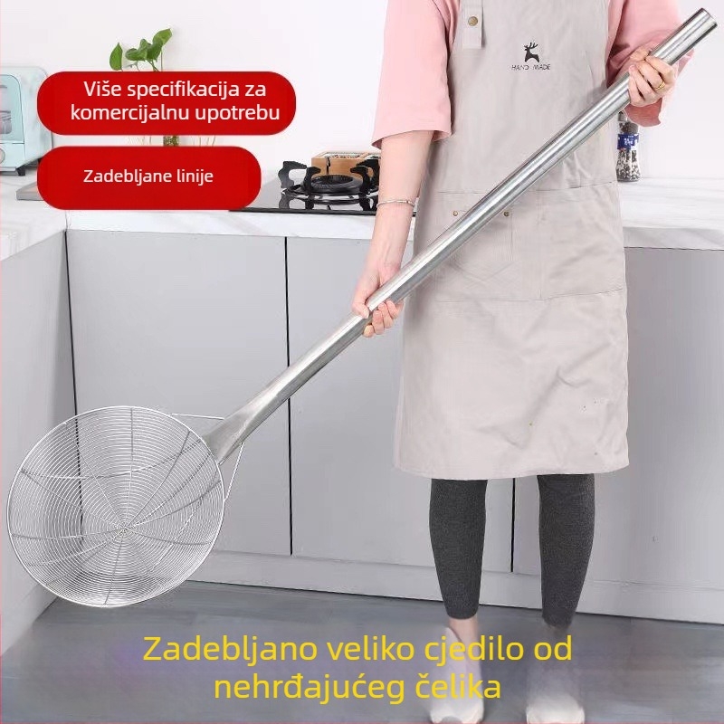Velika posuda od nehrđajućeg čelika s dugom drškom, profesionalno cedilo za tjesteninu, industrijskog stila