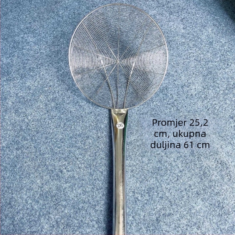 Velika posuda od nehrđajućeg čelika s dugom drškom, profesionalno cedilo za tjesteninu, industrijskog stila