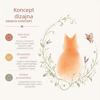 Porcelanska čajna šalica s cvjetovima Wisterije, motiv skrivene mačke, oblik šalice s kapom u koničnom stilu, ručno oslikano, poklon kutija za žene