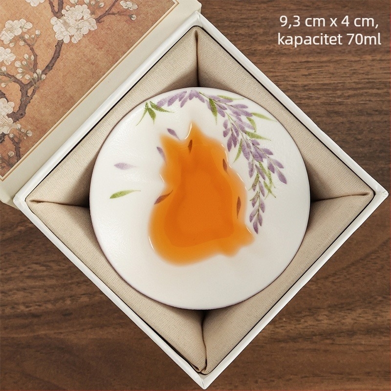 Porcelanska čajna šalica s cvjetovima Wisterije, motiv skrivene mačke, oblik šalice s kapom u koničnom stilu, ručno oslikano, poklon kutija za žene