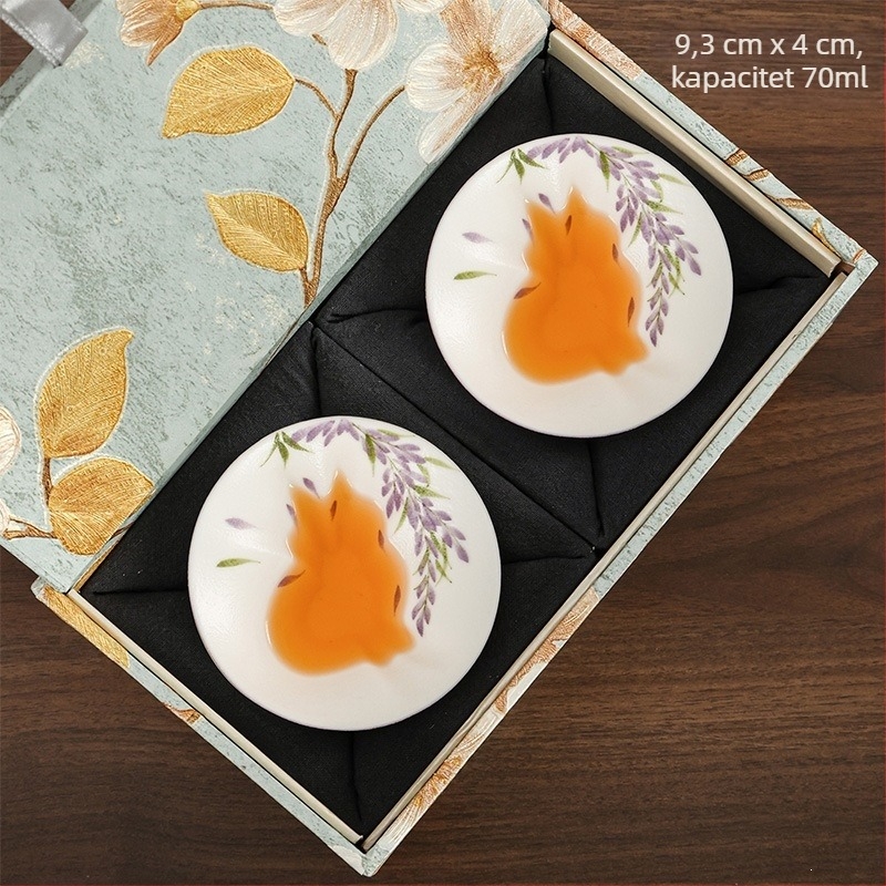Porcelanska čajna šalica s cvjetovima Wisterije, motiv skrivene mačke, oblik šalice s kapom u koničnom stilu, ručno oslikano, poklon kutija za žene