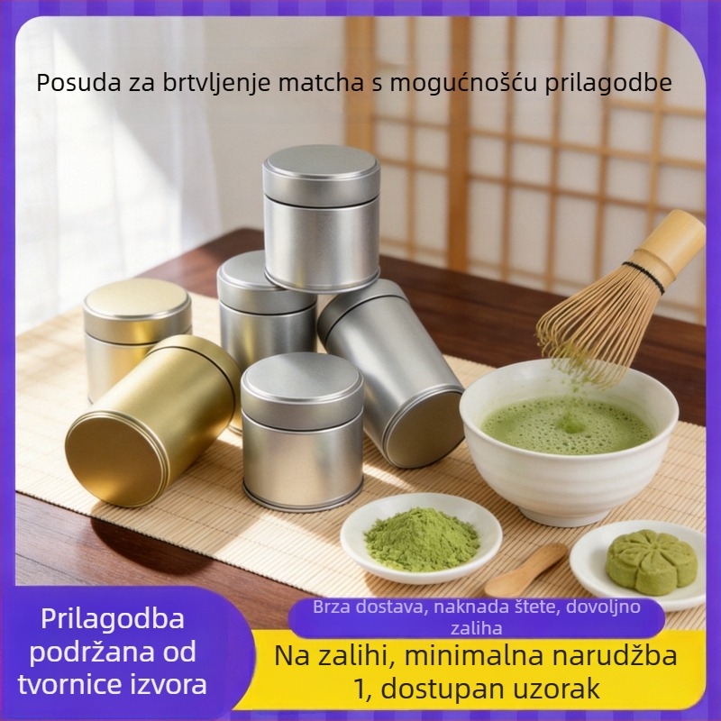 Konzerva za matcha čaj, okrugli metalni spremnik 60 ml, prehrambena kvaliteta