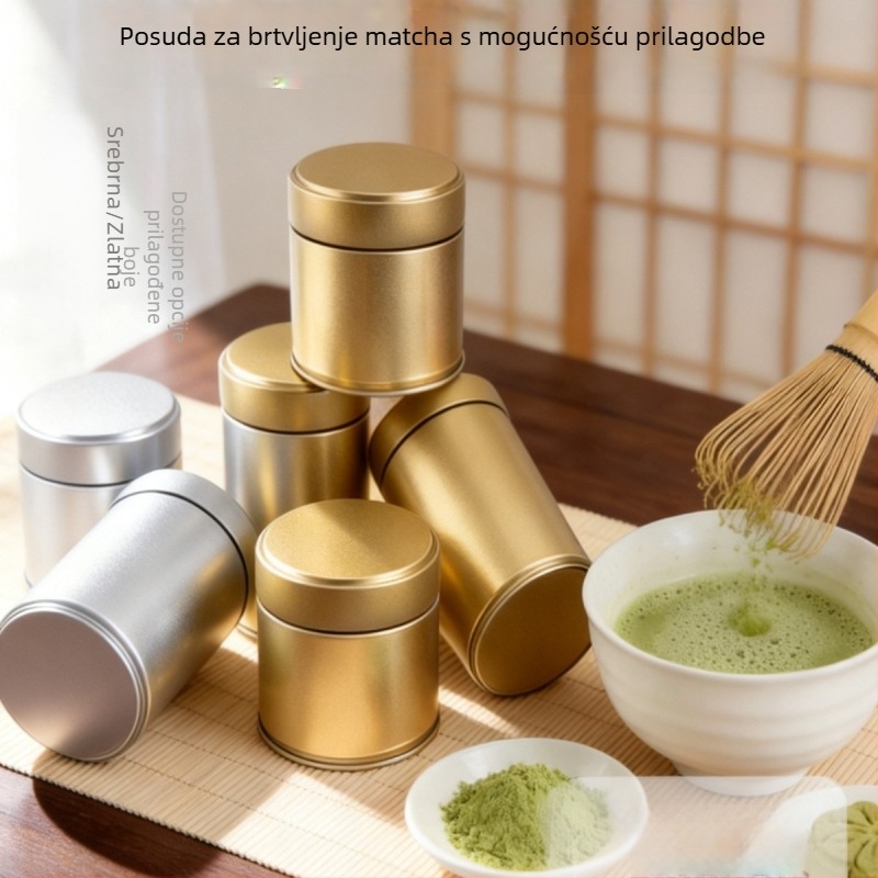 Konzerva za matcha čaj, okrugli metalni spremnik 60 ml, prehrambena kvaliteta