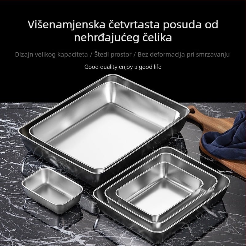 Debljeni nehrđajući čelik – kvadratna i pravokutna ravna ploča za hladna jela, kuhana hrana, pari kolači i pečenje