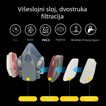 7502 Silikonska maska za plin s dvostrukim filtrima za kemijske pare i zaštitu od formaldehida, protiv zamagljivanja