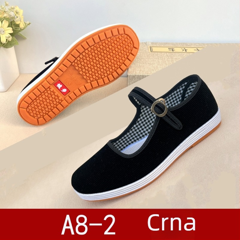 Ženske cipele od corduroya – platno, proljeće-jesen, niski gornji dio, okrugli vrh, višeslojna potplat, kopča, svakodnevna/radna obuća