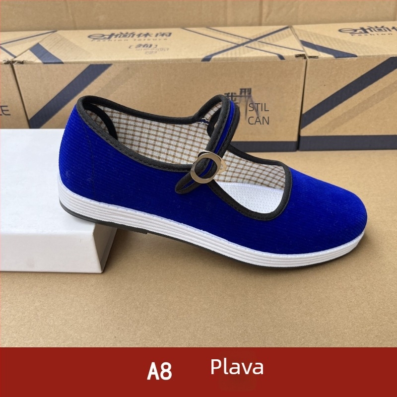 Ženske cipele od corduroya – platno, proljeće-jesen, niski gornji dio, okrugli vrh, višeslojna potplat, kopča, svakodnevna/radna obuća