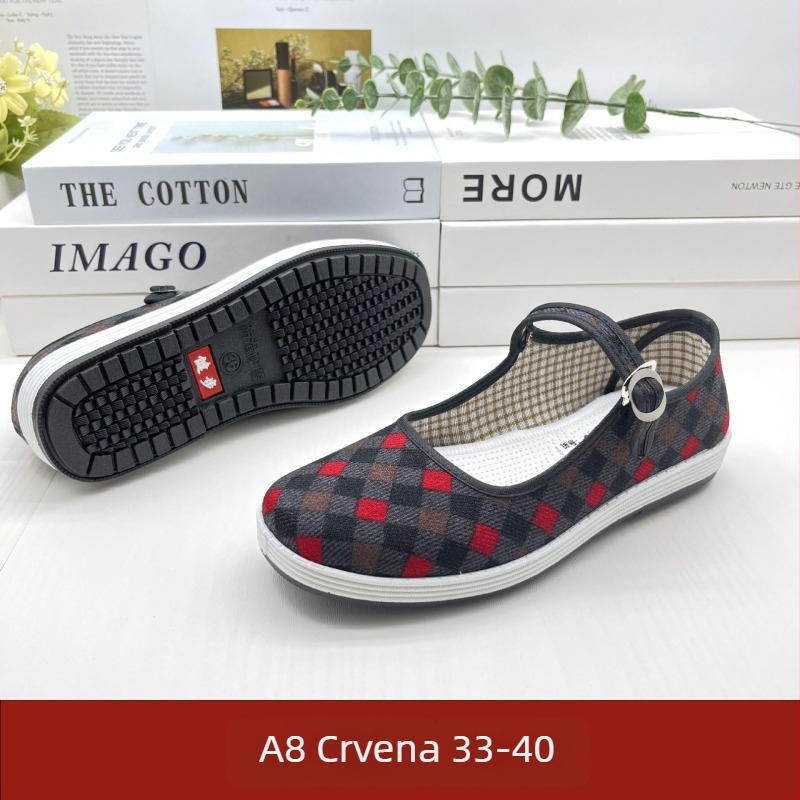 Ženske cipele od corduroya – platno, proljeće-jesen, niski gornji dio, okrugli vrh, višeslojna potplat, kopča, svakodnevna/radna obuća