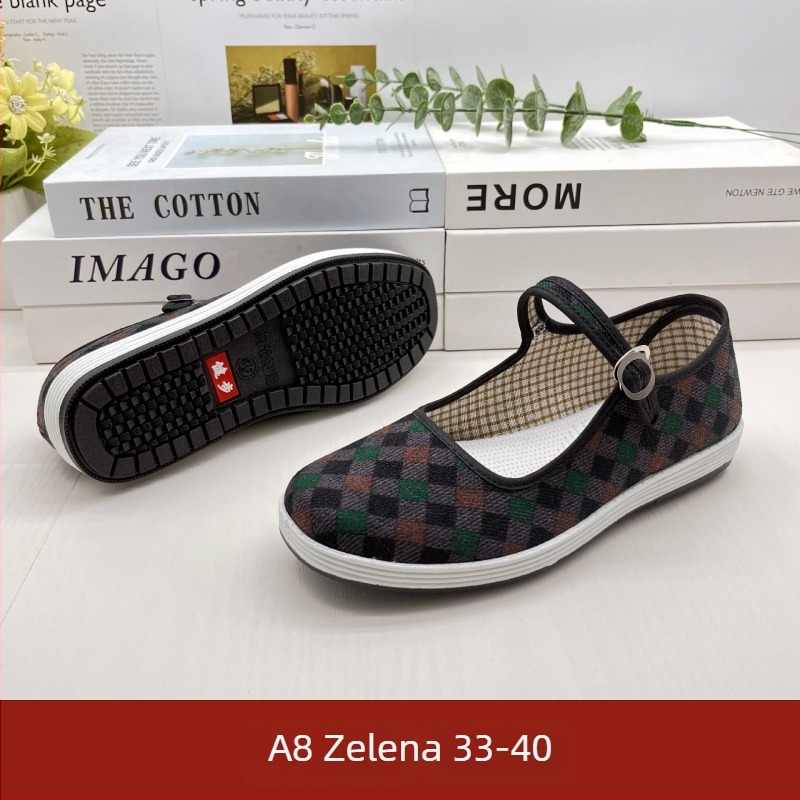 Ženske cipele od corduroya – platno, proljeće-jesen, niski gornji dio, okrugli vrh, višeslojna potplat, kopča, svakodnevna/radna obuća