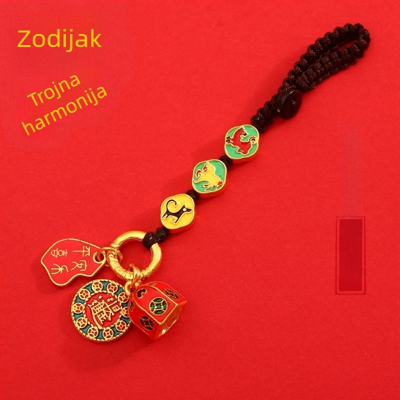Kljucni privjesak-amulet sa dvanaest znakova zodijaka, 2024. godina zodijaka, kineski stil, za auto i torbu