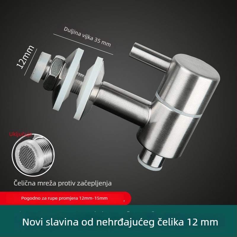 Staklena slavina za vino, 304 nehrđajući čelik, pogodna za posude i burad