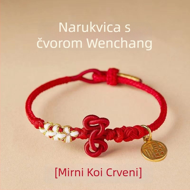 Nova narukvica s Wenchang uzlom, crveni pleteni konac, unisex, za ispite i upis na magistarijat