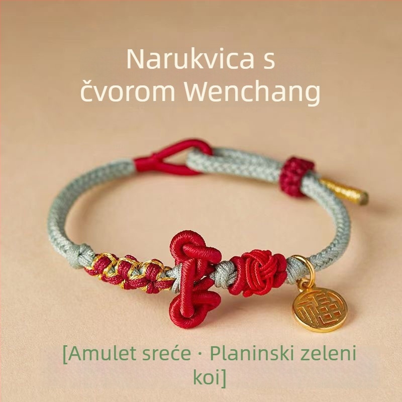 Nova narukvica s Wenchang uzlom, crveni pleteni konac, unisex, za ispite i upis na magistarijat