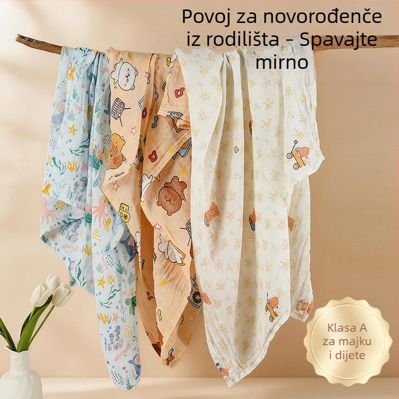 Swaddle za novorođenče od čistog pamuka i gaze — lagana dvostruka deka za proljeće i ljeto
