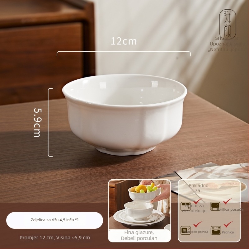 Porcelanski set posuđa: tanjuri, zdjele i desertni tanjuri, jednobojni, nordijski kružni dizajn, mikrovalna sigurnost, promjeri 10–11 cm, 11–12 cm, 14–15 cm