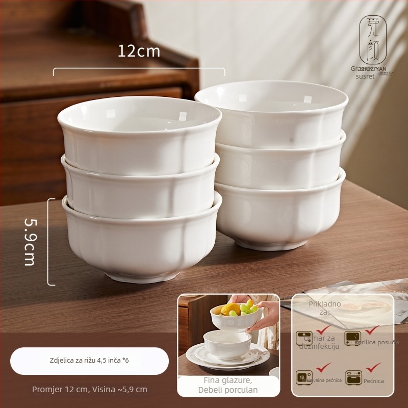 Porcelanski set posuđa: tanjuri, zdjele i desertni tanjuri, jednobojni, nordijski kružni dizajn, mikrovalna sigurnost, promjeri 10–11 cm, 11–12 cm, 14–15 cm