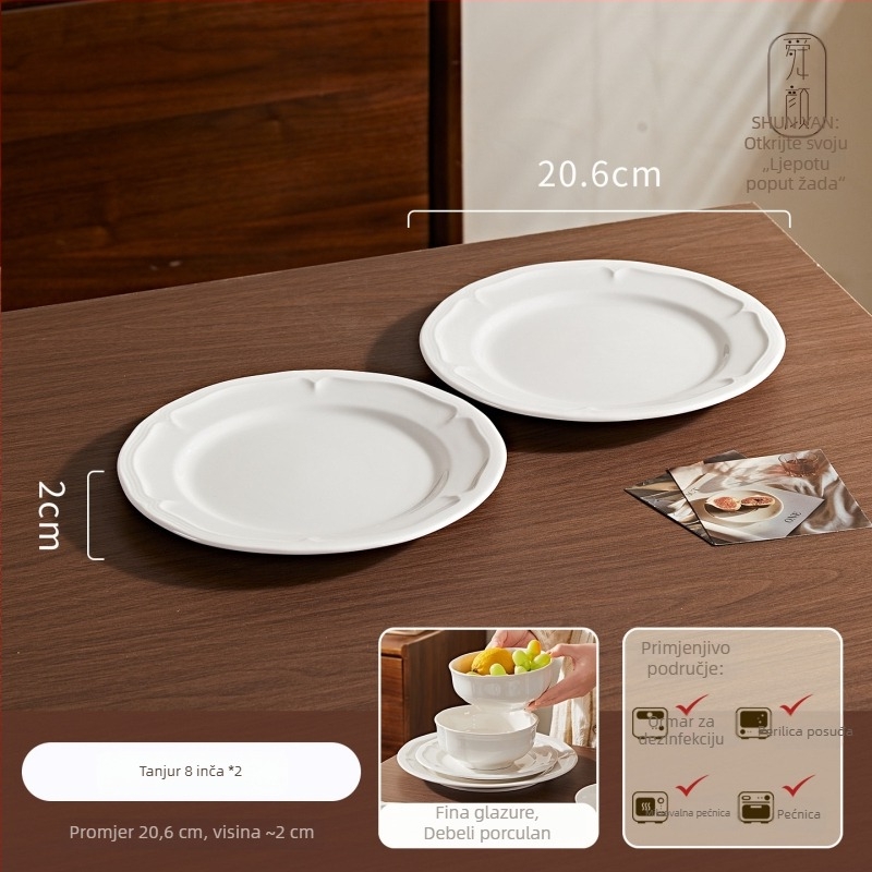 Porcelanski set posuđa: tanjuri, zdjele i desertni tanjuri, jednobojni, nordijski kružni dizajn, mikrovalna sigurnost, promjeri 10–11 cm, 11–12 cm, 14–15 cm