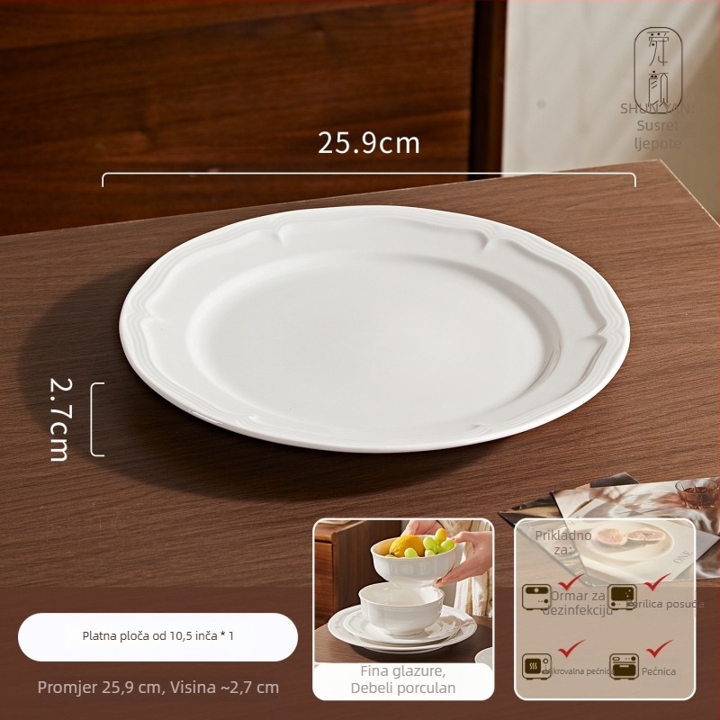Porcelanski set posuđa: tanjuri, zdjele i desertni tanjuri, jednobojni, nordijski kružni dizajn, mikrovalna sigurnost, promjeri 10–11 cm, 11–12 cm, 14–15 cm