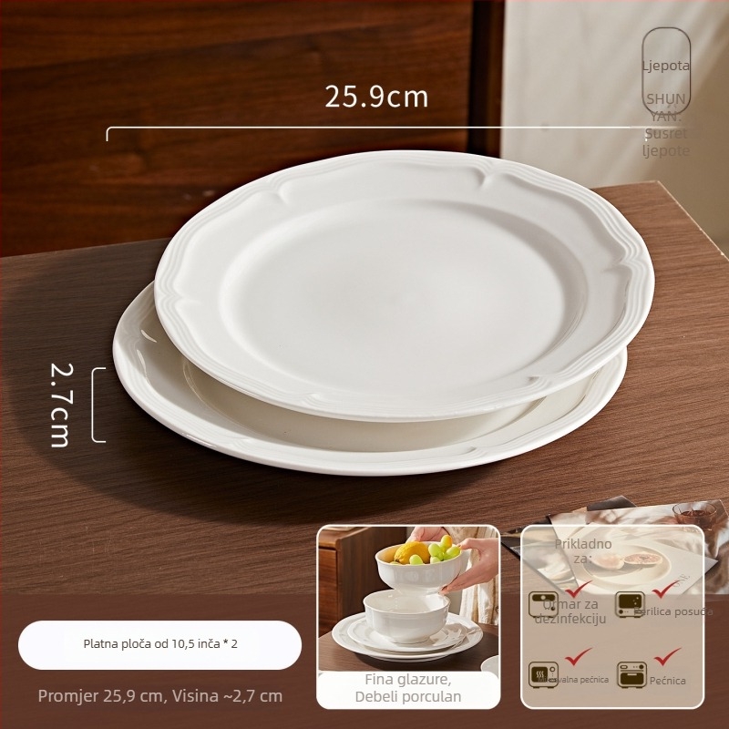 Porcelanski set posuđa: tanjuri, zdjele i desertni tanjuri, jednobojni, nordijski kružni dizajn, mikrovalna sigurnost, promjeri 10–11 cm, 11–12 cm, 14–15 cm