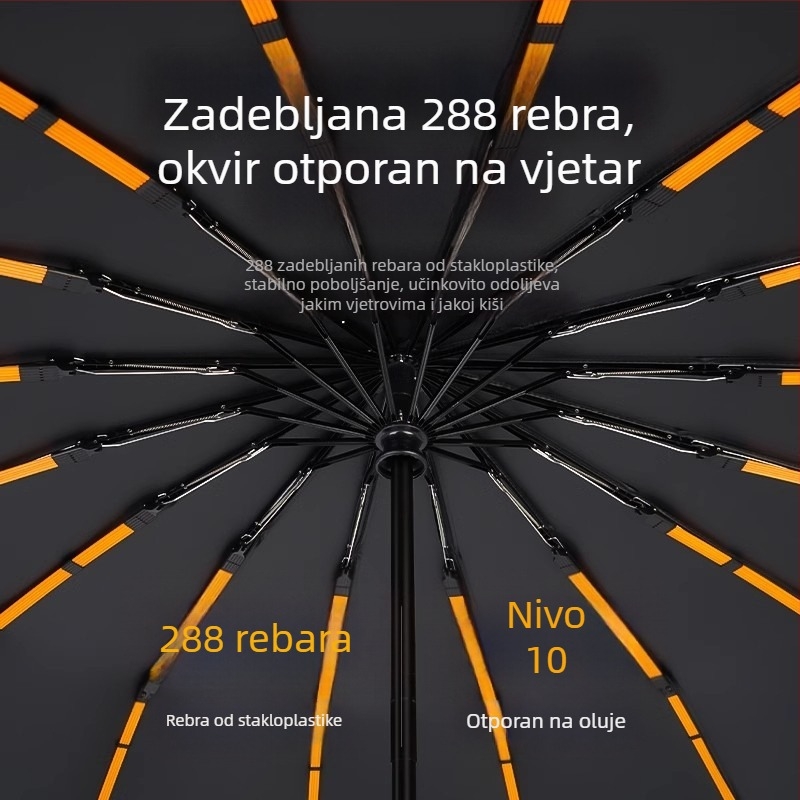 Potpuno automatska sklopiva kišobran s otpornošću na vjetar, crnim premazom, dvostruka upotreba za sunce i kišu, UV zaštita, za vanjsku uporabu