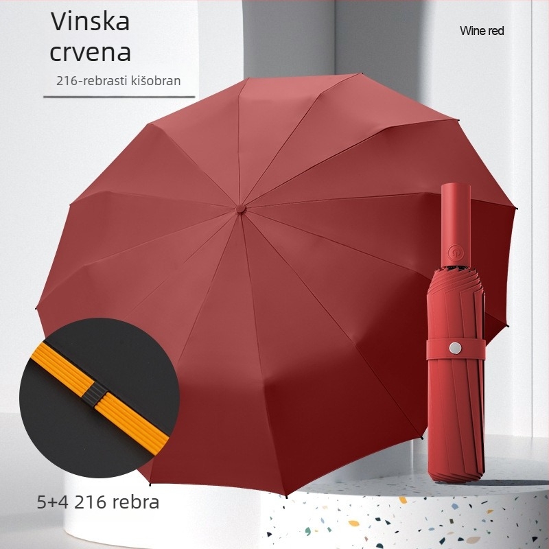 Potpuno automatska sklopiva kišobran s otpornošću na vjetar, crnim premazom, dvostruka upotreba za sunce i kišu, UV zaštita, za vanjsku uporabu