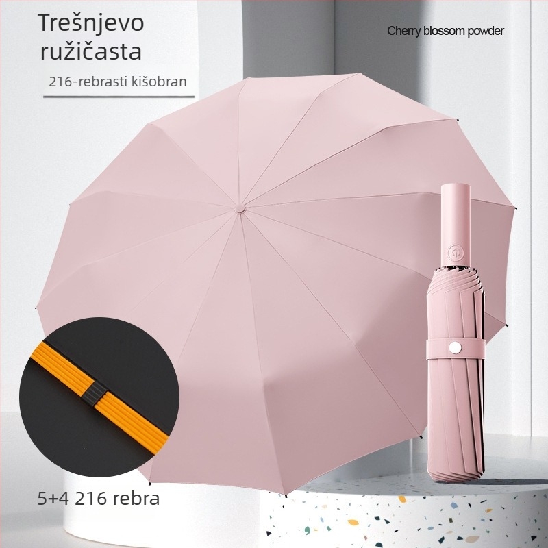 Potpuno automatska sklopiva kišobran s otpornošću na vjetar, crnim premazom, dvostruka upotreba za sunce i kišu, UV zaštita, za vanjsku uporabu