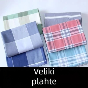 Geometrijski karirani set posteljine, četiri dijela, navlake za jorgan i plahte, plosno tkanje, japanski stil, sintetička vlakna
