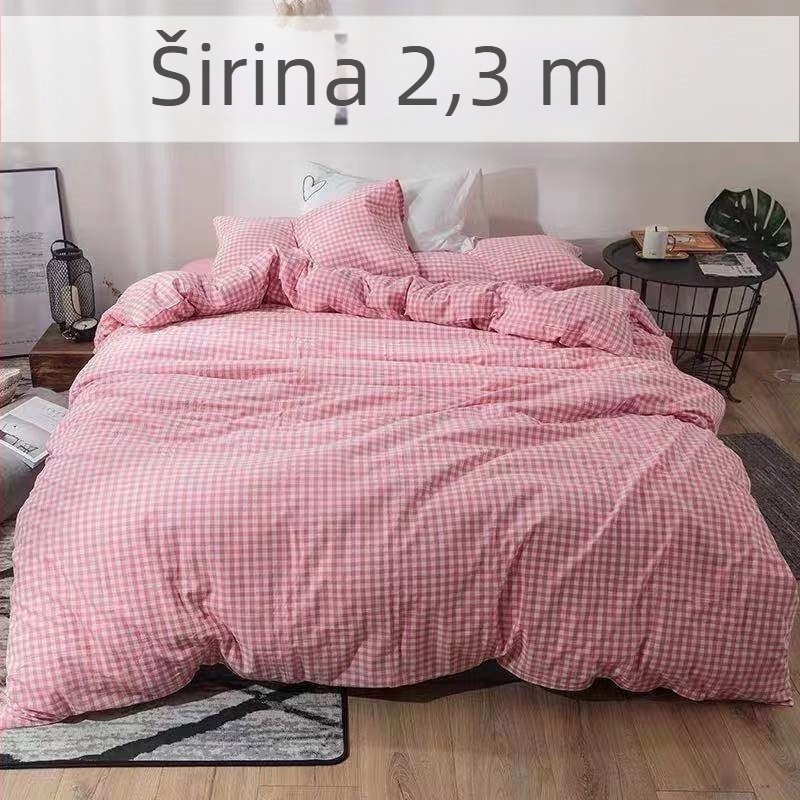 Geometrijski karirani set posteljine, četiri dijela, navlake za jorgan i plahte, plosno tkanje, japanski stil, sintetička vlakna