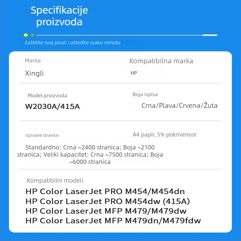 HP W2030A 415A toner kaseta za LaserJet M479dn, kompatibilno s M454d