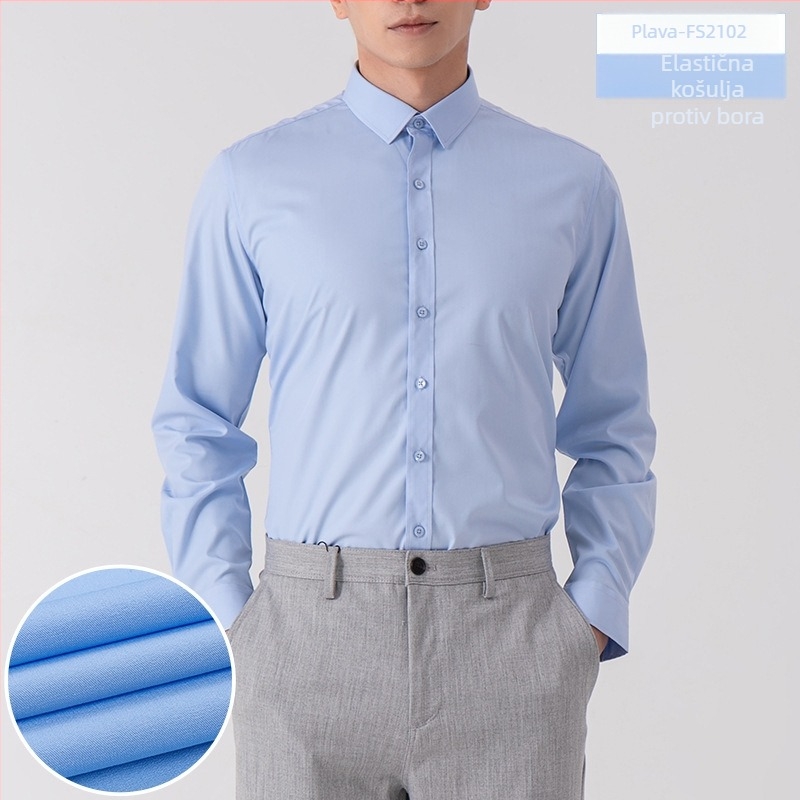 Muška jednobojna košulja s dugim rukavima, poslovni stil, bez glađenja, slim fit, za sve sezone