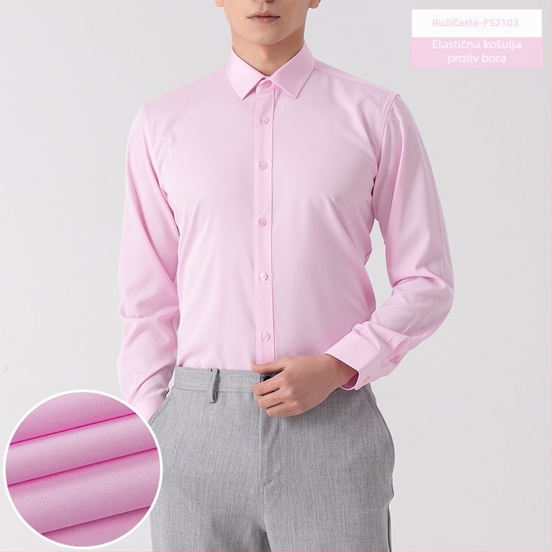 Muška jednobojna košulja s dugim rukavima, poslovni stil, bez glađenja, slim fit, za sve sezone
