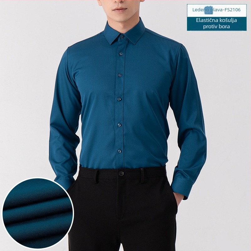 Muška jednobojna košulja s dugim rukavima, poslovni stil, bez glađenja, slim fit, za sve sezone