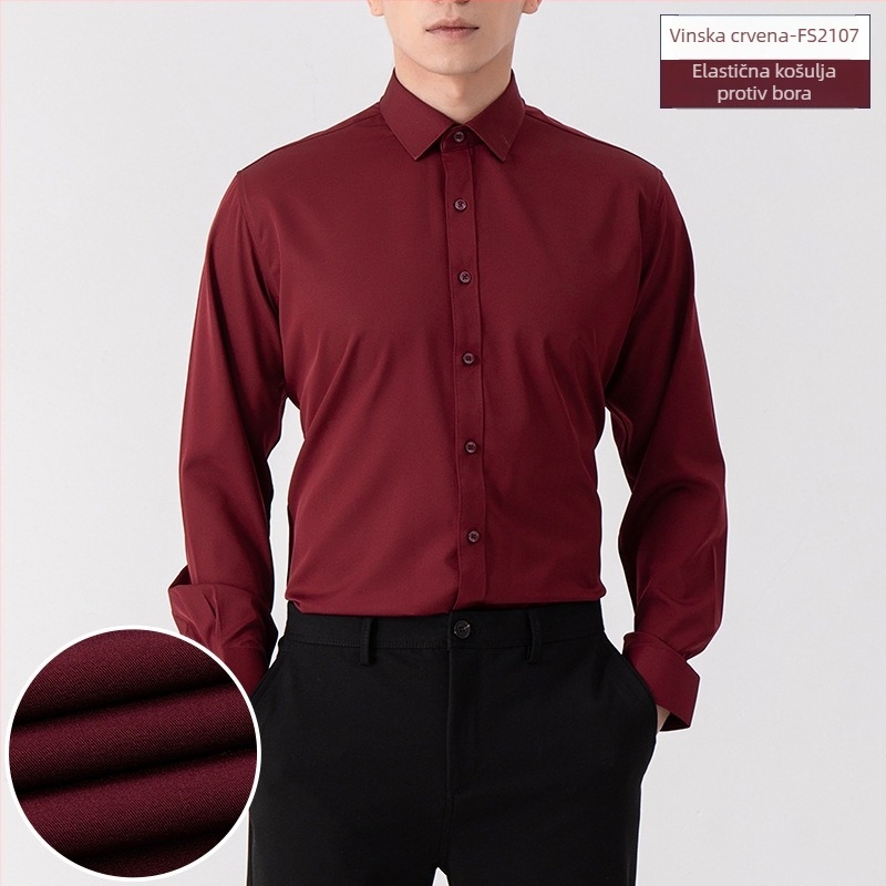 Muška jednobojna košulja s dugim rukavima, poslovni stil, bez glađenja, slim fit, za sve sezone